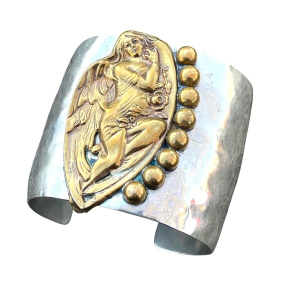 Louis Booth Designer Art Nouveau Style Hand Crafted Hammered Metal Cuff Bracelet - Picture 8 of 8